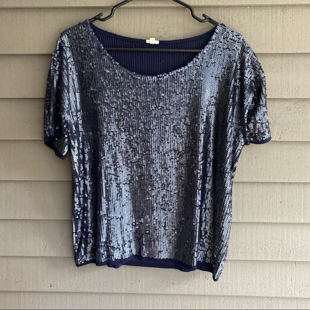 J.Crew Slouchy Sequin Top Blouse Short Sleeve XS